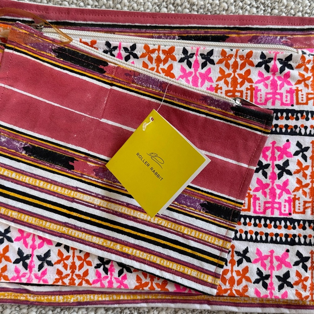 Roller Rabbit Pinks and orange set of 3  Cosmetic Pouches. NWT